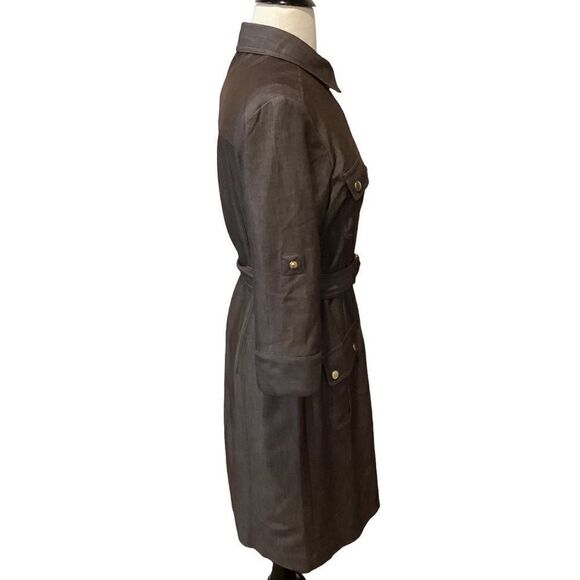 Sharagano Safari Shirt Utility Belted Dress Brown 6 - Picture 6 of 9